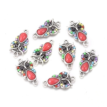 Alloy Links Connectors, with Rhinestone, with Colorful Seed Beads, Owl, Antique Silver, 23.5x13x5mm, Hole: 1.5mm