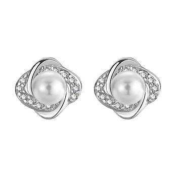 Elegant Silver Stud Earrings with Zirconia and Faux Pearl Design