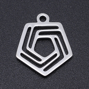 Non-Tarnish 201 Stainless Steel Charms, Pentagon, Hollow, Stainless Steel Color, 15x13x1mm, Hole: 1.5mm