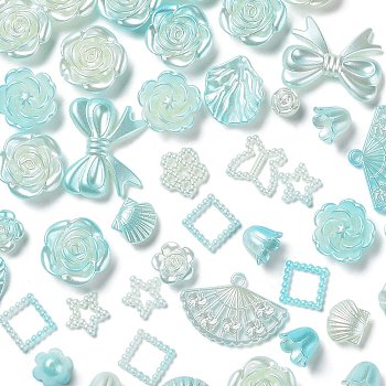 Gradient Color Opaque Resin Beads, Flower & Leaf & Butterfly, Mixed Shapes, Pale Turquoise, 8~22x8~30x2~7mm, Hole: 1.8~2mm