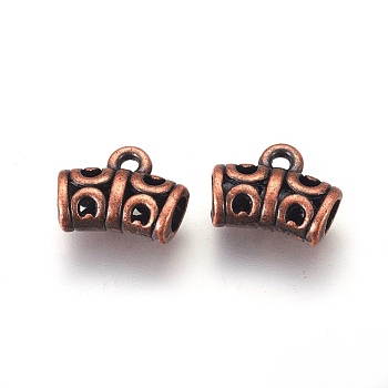 Tibetan Style Alloy Hangers, Cadmium Free & Lead Free, Bail Beads, Tube, Red Copper, 10x12x6mm, Hole: 1.5mm