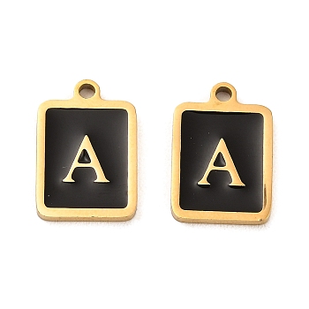 304 Stainless Steel Pendants, with Enamel, Rectangle with Letter Charm, Golden, Letter A, 17.5x12x1.5mm, Hole: 1.5mm