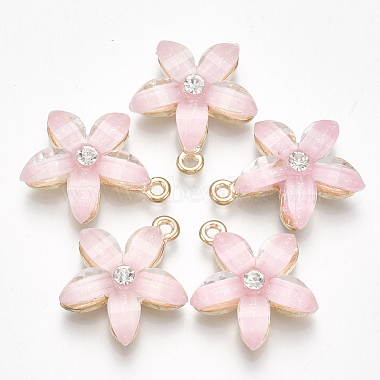 Light Gold Pink Flower Alloy+Resin Pendants