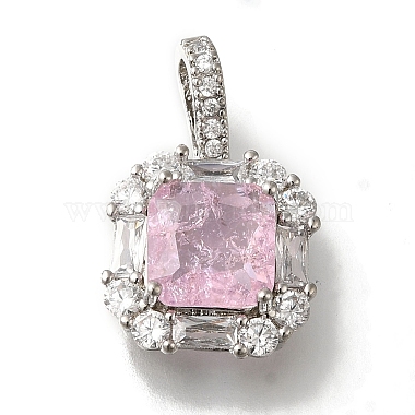 Platinum Pearl Pink Square Brass+Cubic Zirconia Pendants