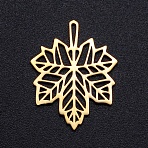 Autumn Theme 201 Stainless Steel Filigree Joiners Links, Laser Cut, Maple Leaf , Golden, 23x18x1mm(STAS-S105-JN888-2)