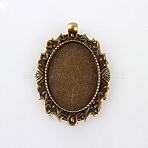 Vintage Tibetan Style Alloy Pendant Cabochon Bezel Settings, Cadmium Free & Nickel Free & Lead Free, Antique Bronze, Oval Tray: 35x25mm, 53x37x6mm, Hole: 3mm, about 125pcs/kg(TIBEP-M018-12AB-NF)