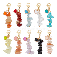 2 Sets Chip Natural & Synthetic Gemstone Pendant Decoraiton, with Alloy Enamel Pendants, 304 Stainless Steel Lobster Claw Clasps, Heart, 40~42mm, 10pcs/set(HJEW-UN0001-19)