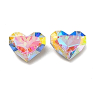 Glass Rhinestone Cabochons, Point Back & Back Plated, Faceted, Heart, Aquamarine AB, 19x23x8mm(RGLA-M017-P01-202ST)