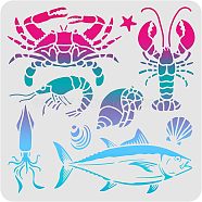 Plastic Reusable Drawing Painting Stencils Templates, for Painting on Scrapbook Fabric Tiles Floor Furniture Wood, Square, Ocean Themed Pattern, 300x300mm(DIY-WH0172-496)