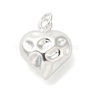 925 Sterling Silver Pendants, Textured Heart Charms, with 925 Jump Rings, Silver, 19.5x13x7mm, Hole: 3mm(FIND-Z069-01S)