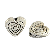 Tibetan Style Alloy Heart Beads, Cadmium Free & Lead Free, Antique Silver, 9x9.5x3mm, Hole: 1.5mm(X-TIBEB-1267-AS-LF)