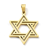 304 Stainless Steel Pendants, Star of David Charm, Golden, 25x20x1.3mm, Hole: 5.5x3mm(STAS-D036-04G)