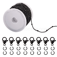 DIY Chain Necklace Bracelet Making Kit, Including 304 Stainless Steel Satellite Chains & Clasps & Jump Rings, Electrophoresis Black, Chain: 5M/bag(DIY-TA0005-37)