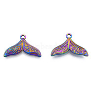 201 Stainless Steel Pendants, Fishtail, Rainbow Color, 17x25.5x2mm, Hole: 2mm(STAS-N098-172M)