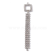 Square Brass Crystal Rhinestone Cup Chain Big Pendants, Tassel Pendant, Platinum, 70x11x2mm, Hole: 2mm(KK-A167-09P)
