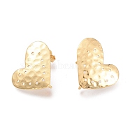 Brass Stud Earring Findings,  with Ear Nuts, Earring Backs & Loop, Heart, Real 18K Gold Plated, 20x18x1mm, Hole: 2.3mm, Pin: 0.8mm(KK-M211-01G)