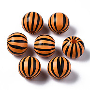 Painted Natural Wood European Beads, Large Hole Beads, Printed, Round with Stripe, Black, 16x15mm, Hole: 4mm(WOOD-S057-043C)