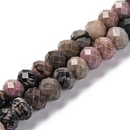 Natural Rhodonite Beads Strands, Faceted, Rondelle, 8x6mm, Hole: 1mm, about 63~64pcs/strand, 14.96''~15.35''(38~39cm)(G-K380-A16-01)