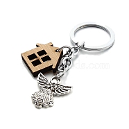 Wood Keychain for Women, Angle, House, 7x4cm(PW-WG28024-02)