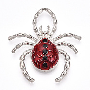 Rack Plating Alloy Enamel Pendants, Cadmium Free & Nickel Free & Lead Free, Spider Charms, Platinum, 40x37.5x6mm, Hole: 13.5x9mm(ENAM-N056-401P)