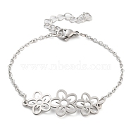 Non-Tarnish Stainless Steel Cable Chain Link Bracelets for Women Men, Stainless Steel Color, Flower, 6-1/2 inch(16.5cm), flower: 36x13mm(STAS-Z061-01P-04)