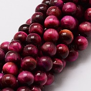 Natural Tiger Eye Round Beads Strands, Fuchsia, 10mm, Hole: 1mm, about 38pcs/strand, 15.7 inch(G-E329-10mm-40D)