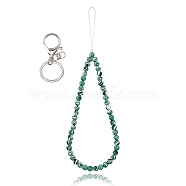 Synthetic Malachite and Iron Alloy Lobster Claw Clasp Keychain, with Braided Nylon Thread, 27~27.5cm(HJEW-SW00007-23)