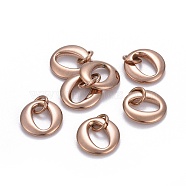 304 Stainless Steel Charms, with Jump Ring, Letter O, Rose Gold, 13x12x2mm, Hole: 4mm(STAS-L218-12RG)