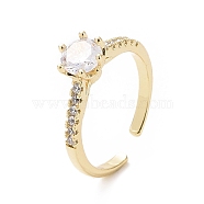 Clear Cubic Zirconia Diamond Open Cuff Ring, Brass Jewelry for Women, Golden, US Size 6 3/4(17.1mm)(RJEW-I094-15G)