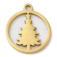 Christmas 201 Stainless Steel Pendants, Flat Round with Christmas Tree, Golden, 15x13x1mm, Hole: 1.5mm(STAS-D053-03G)