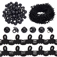 Elite Ornament Accessories Kits, Including Resin Imitation Pearl Shank Buttons, 1-Hole, with Polyester Elastic Cord with Loops, Black(DIY-PH0017-68)