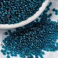 MIYUKI Round Rocailles Beads, Japanese Seed Beads, (RR3537) Fancy Lined Teal Blue, 15/0, 1.5mm, Hole: 0.7mm, about 5555pcs/bottle, 10g/bottle(SEED-JP0010-RR3537)