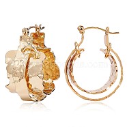 Brass Double Layer Thick Hoop Earrings for Men Women, Golden, 33x25.6x17.5mm, Pin: 0.8mm(JE966A)