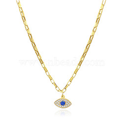 Evil Eye Brass Micro Pave Cubic Zirconia Pendant Necklaces, with Brass Venetain Chains and 304 Stainless Steel Lobster Claw Clasps, Golden, 17.7 inch(44.9cm)(NJEW-PH01395)