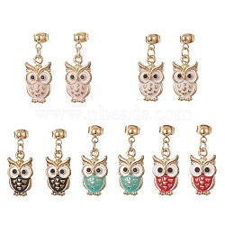 5 Pair 5 Color Alloy Enamel Owl Dangle Stud Earrings, Golden 304 Stainless Steel Jewelry for Women, Mixed Color, 30mm, Pin: 0.7mm, 1 Pair/color(EJEW-JE05235)