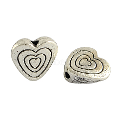 Tibetan Style Alloy Heart Beads, Cadmium Free & Lead Free, Antique Silver, 9x9.5x3mm, Hole: 1.5mm(X-TIBEB-1267-AS-LF)