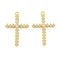 Brass Pave Cubic Zirconia Pendants, Cross, Clear, Real 18K Gold Plated, 23x15x3mm, Hole: 1mm(KK-M286-10G)