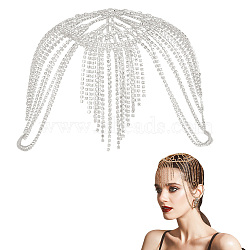 Rhinestone Mesh Headpiece Cap, Alloy Head Chain Bridal Party Hair Accessories for Women Girls, Silver, 300x320~380x6.5mm(OHAR-WH0021-47S)
