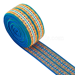 Ethnic Style Embroidery Flat Nylon Elastic Rubber Cord/Band, Webbing Garment Sewing Accessories, Rhombus Pattern, Orange, 52mm, 5yards/bag(OCOR-CA0001-08)