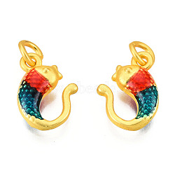 Alloy Enamel Charms, Cadmium Free & Lead Free, with Jump Rings, Matte Gold Color, Fish, Red, 11.5x11x4mm, Jump Ring: 5x1mm, 3mm inner diameter(ENAM-N056-051A)