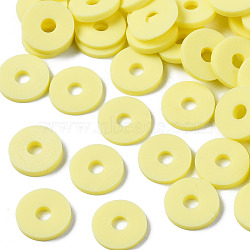 Eco-Friendly Handmade Polymer Clay Beads, Disc/Flat Round, Heishi Beads, Champagne Yellow, 8x0.5~1mm, Hole: 2mm, about 13000pcs/1000g(CLAY-R067-8.0mm-B23)