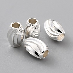 Brass Corrugated Beads, Long-Lasting Plated, Column, 925 Sterling Silver Plated, 7x5mm, Hole: 2.2mm(KK-O133-210C-S)