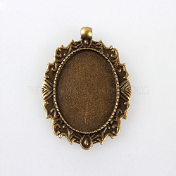 Vintage Tibetan Style Alloy Pendant Cabochon Bezel Settings, Cadmium Free & Nickel Free & Lead Free, Antique Bronze, Oval Tray: 35x25mm, 53x37x6mm, Hole: 3mm, about 125pcs/kg(TIBEP-M018-12AB-NF)