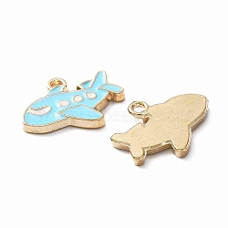 Alloy Enamel Pendants, Airplane, Light Gold, Light Blue, 15x20.5x2mm, Hole: 1.8mm(ENAM-CJC0011-63C-KCG)