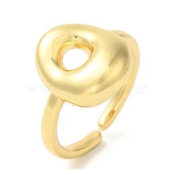 Brass Open Cuff Rings, for Women, Lead Free & Cadmium Free, Real 18K Gold Plated, Letter O, 12.5mm, Adjustable(RJEW-U008-06O-G)