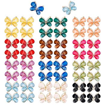 PANDAHALL ELITE 48Pcs 12 Colors Light Gold Alloy Pendants, with Resin, Butterfly, Mixed Color, 21~22x28~29x4.5mm, Hole: 2.5mm, 4pcs/color