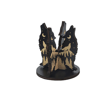Wood Crystal Ball Display Holders Stand, Wolf, 75x80mm