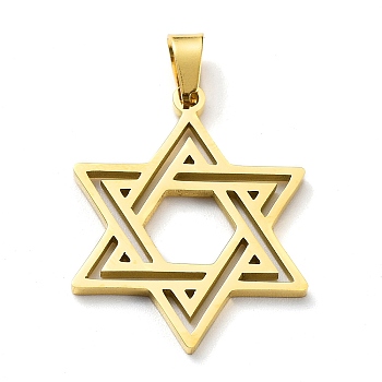 304 Stainless Steel Pendants, Star of David Charm, Golden, 25x20x1.3mm, Hole: 5.5x3mm