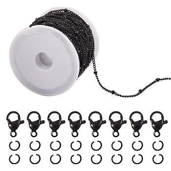 DIY Chain Necklace Bracelet Making Kit, Including 304 Stainless Steel Satellite Chains & Clasps & Jump Rings, Electrophoresis Black, Chain: 5M/bag