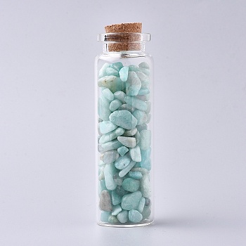 Glass Wishing Bottle, For Pendant Decoration, with Amazonite Chip Beads Inside and Cork Stopper, 22x71mm